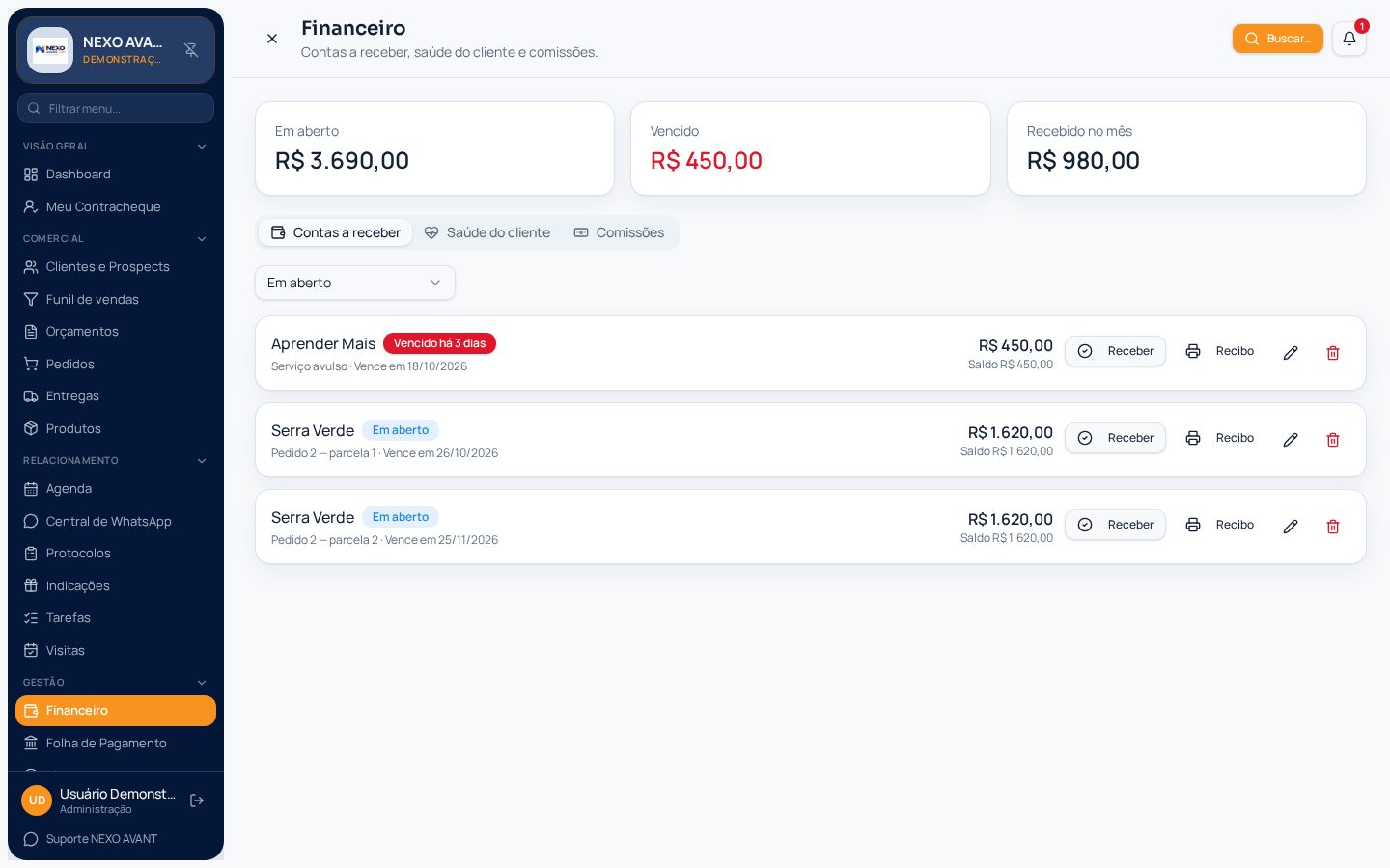 Tela de Financeiro